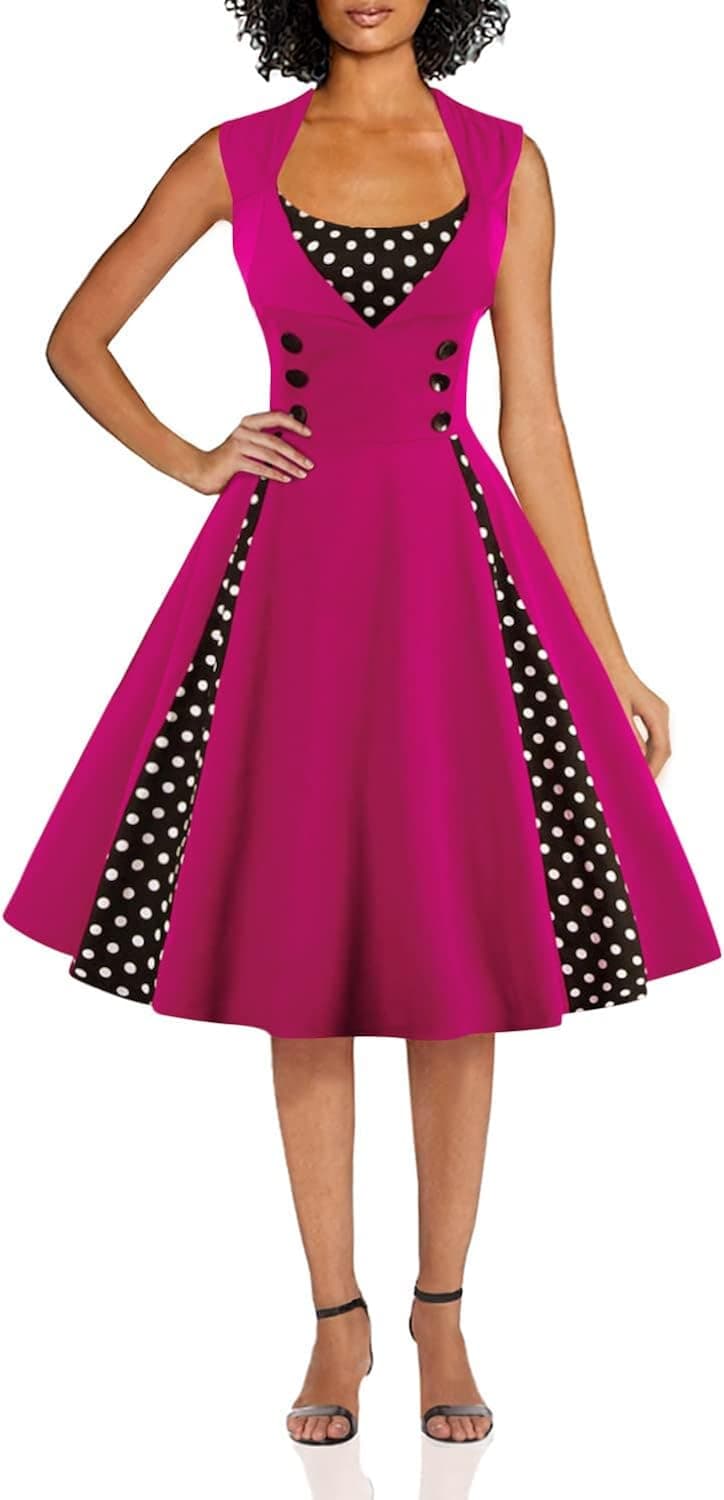 VERNASSA Women's Vintage 1950s Rockabilly Polka Dots Audrey Dress Retro Cocktail Dress