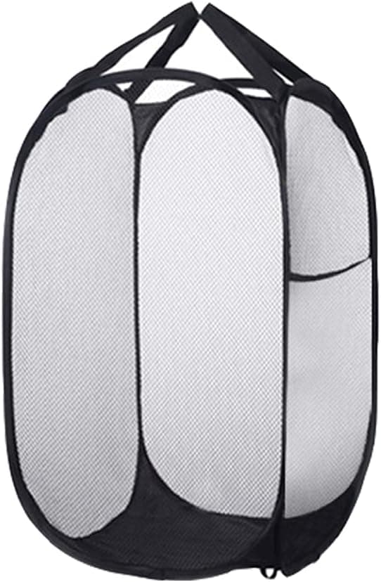 Strong Cat Mesh Pop-Up Laundry Hamper Basket with Side Pocket, Easy to use, Black, 14 inchx23 inch
