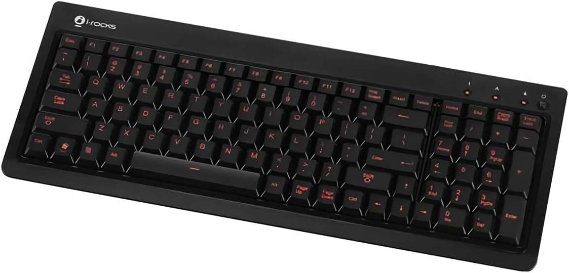 i-Rocks KR-6820E Wired Compact Keyboard, Compact Sized, Soft Orange Backlight Keys, 104 Keys - Black