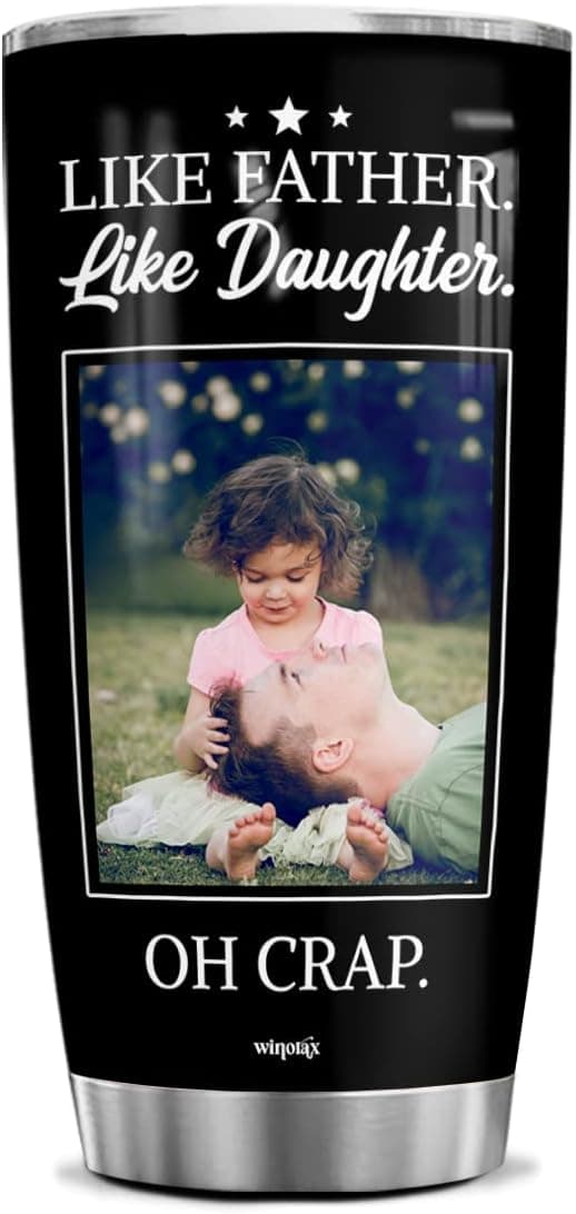 winorax Like Father Like Daughter Tumblers Personalized Dad Tumbler Stainless Steel Insulated Coffee Travel Mug Cup With Lid 20oz 30oz Custom Photo Christmas Fathers Day Birthday Gifts For Dads Daddy