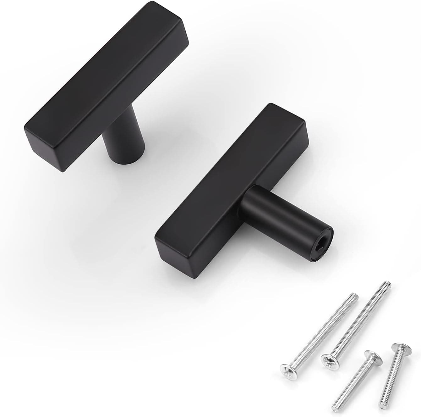 KNOBWELL 6 Pack Single Hole 2" Matte Black Stainless Steel Drawer Knobs and Pulls, Dresser Drawer Knobs for Kitchen and Bathroom, Single Hole 2" Length