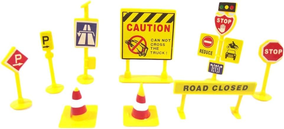 ZYN Wooden Road Construction Traffic Sign Set, Urban Traffic Signpost Model, Engineering Roadblocks Signs Road Signs 10 Pieces