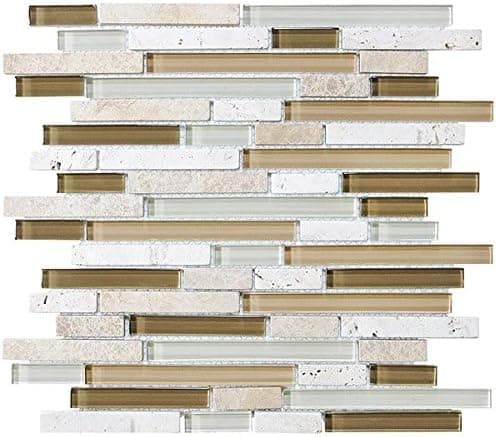 10 Square Feet - Bliss Bamboo Stone and Glass Linear Mosaic Tiles - Bathroom Walls/Tub Surround/Kitchen Backsplash
