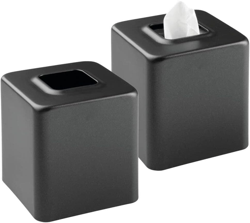 mDesign Metal Square Tissue Box Cover, Modern Facial Paper Holder, Accessories for Bathroom Vanity Countertop, Bedroom Dresser, Night Stand, Desk, Office, End Table, Unity Collection - 2 Pack - Black