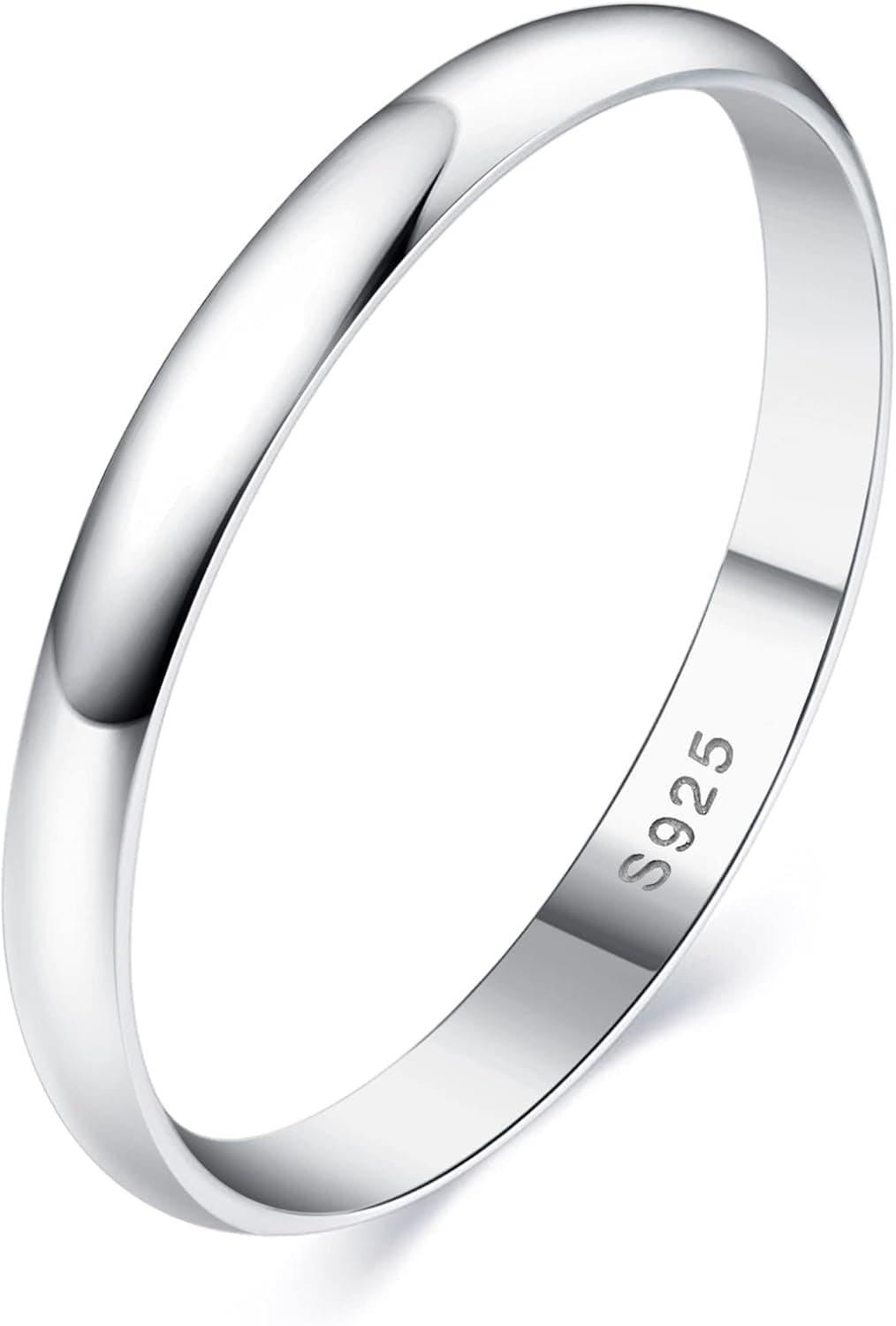 Milacolato S925 Sterling Silver Rings for Women Men 18K White Gold Plated Plain Thumb Finger Stackable Statement Dome Rings High Polished Engagement Eternity Wedding Band Rings Comfort Fit Size 6 to 10