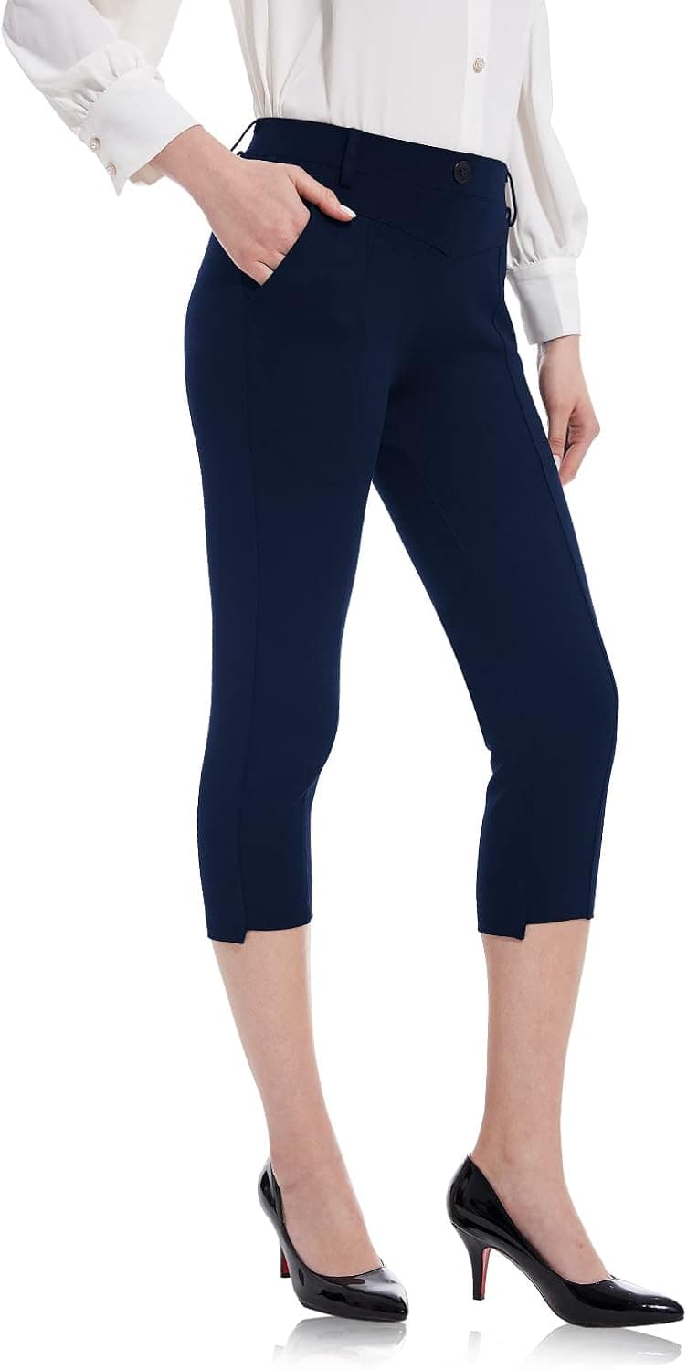 Tapata Women's Capri Dress Pants Summer Stretchy Slim with Pockets Cut Out Legs Business Casual Office Work