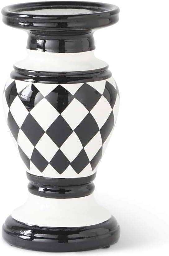 K&K Interiors 14144A-1 Black/White, 8 Inch Harlequin Ceramic Candleholder