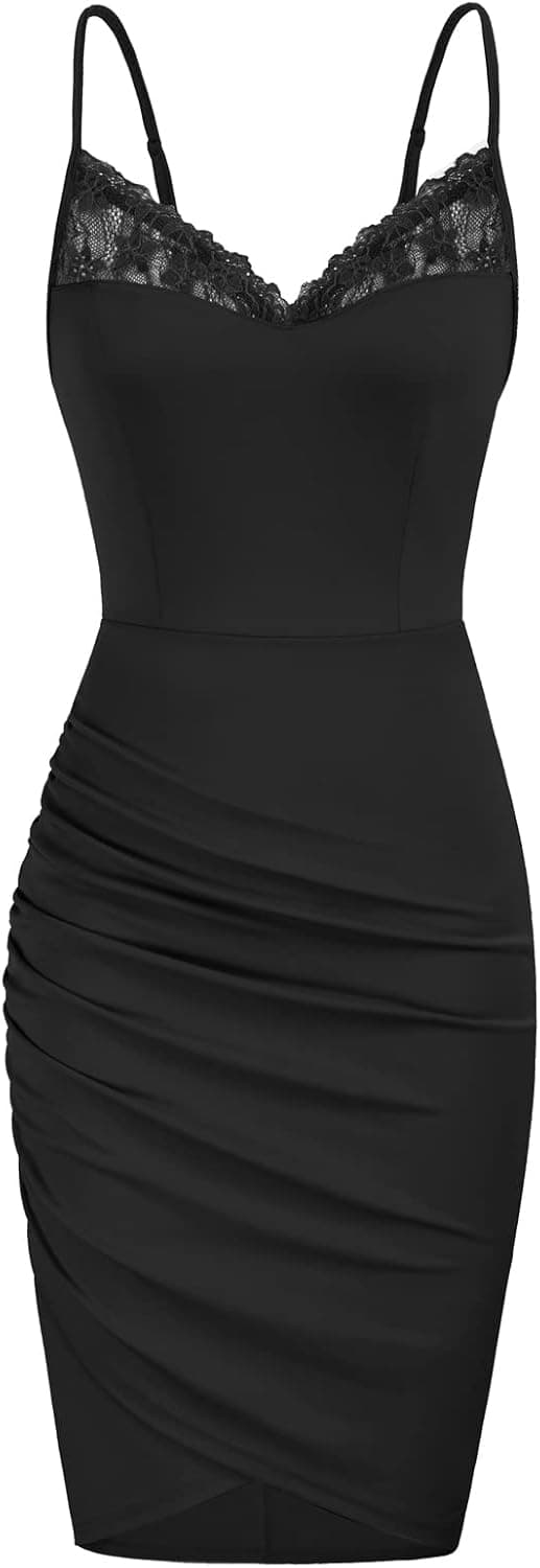 GRACE KARIN Women Lace Patchwork Adjustable Strap V Neck Pencil Club Party Cocktail Dress