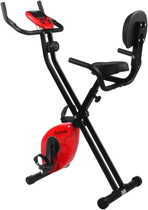 Finether Exercise Bike, Indoor Chain Driven Cycling Bike Stationary Bicycle with Flywheel, Pulse, Water Bottle and Transport Wheels, 5.6 feet Height and 265 lbs Weight Capacity, Red