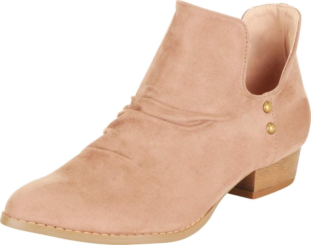 Cambridge Select Women's Western Pointed Toe Side Cutout Studded Chunky Block Low Heel Ankle Bootie,10 B(M) US,Taupe IMSU