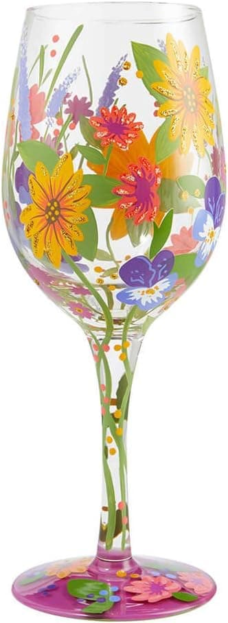 Enesco Designs by Lolita Garden' Hand-Painted Artisan Wine Glass, 1 Count (Pack of 1), Multicolor