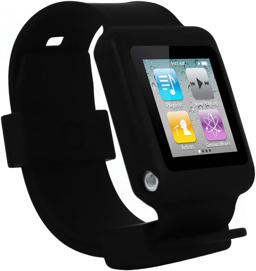 iPod Nano 6th Gen watch wrist band skin case for iPod Nano 6th Generation, 6G / 6 compatible with 8GB / 16GB (Black)