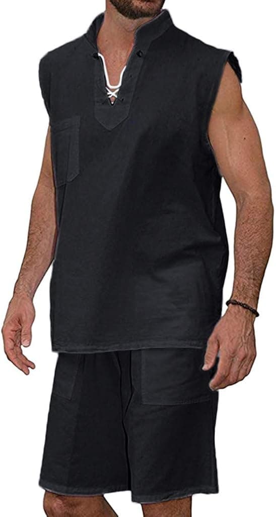 2-Piece Suit Men's Fashion T-Shirt Tee Hippie Shirts Short Sleeve Beach Shirt Shorts Suit