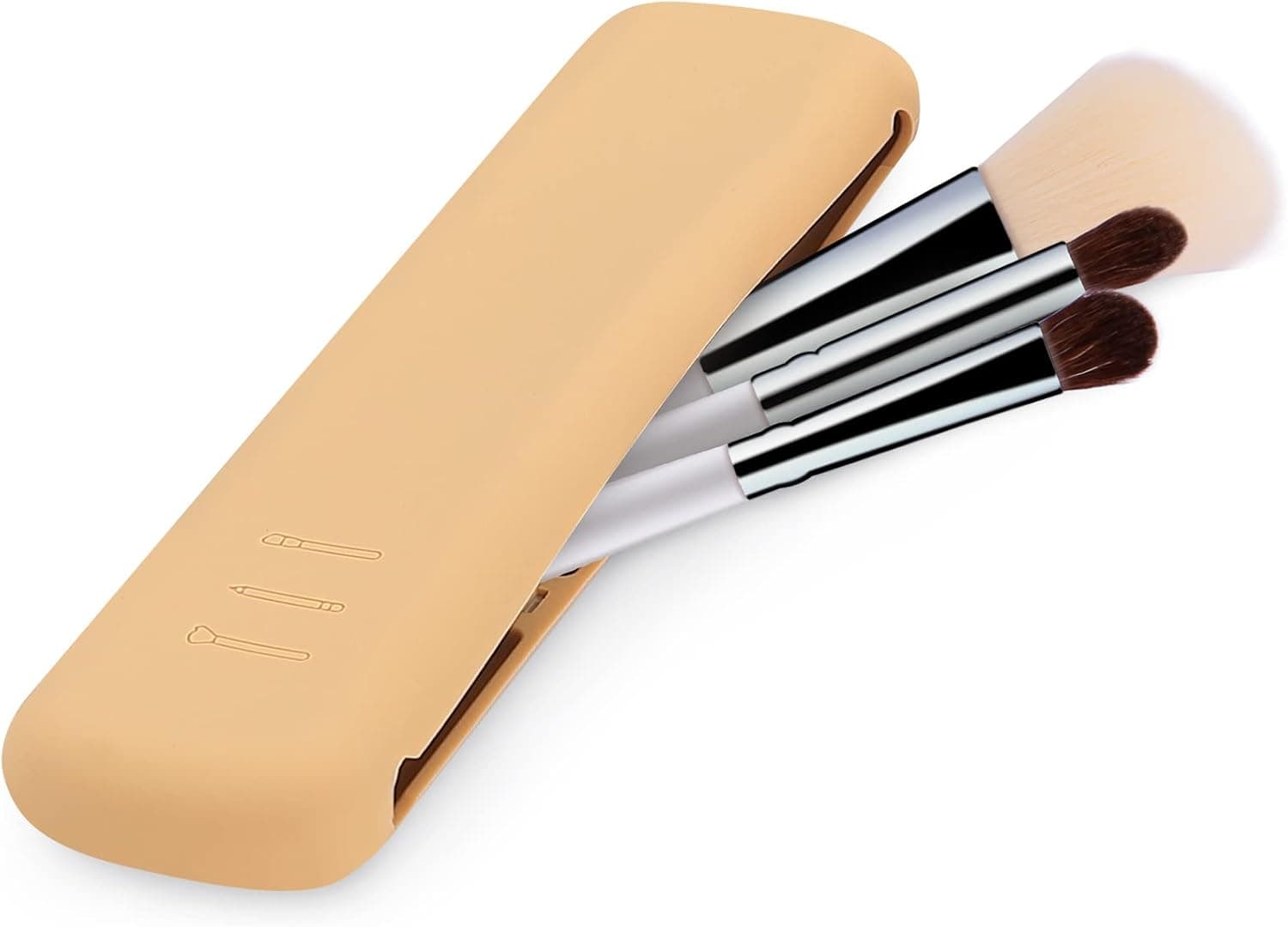 Fuystiulyo Travel Makeup Brush Holder, Portable Silicone Cosmetic Brushes Holder Makeup Tools Organizer Case for Travel - Magnetic Opening for Better Protection (Khaki)