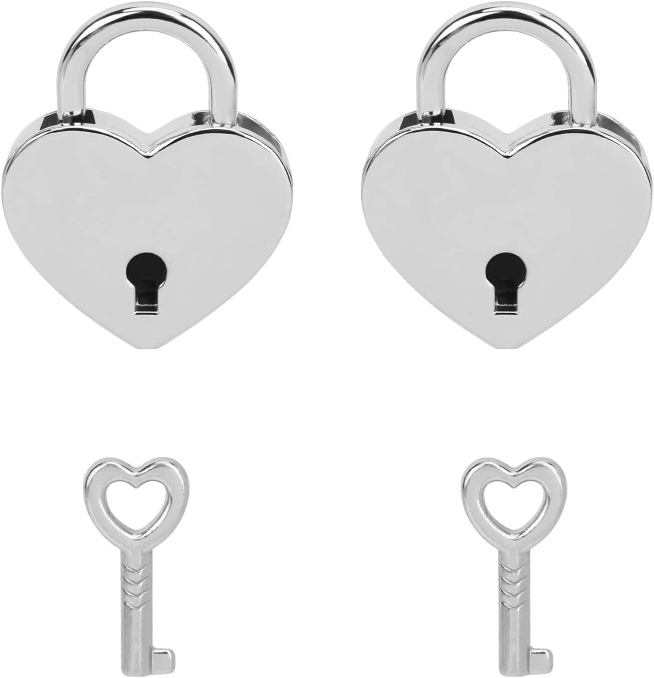 VeYocilk 2 PCS Mini Silver Heart Shaped Lock Small Cute Padlocks with Key for Jewelry Box, Diary,Handbag,Makeup Bag