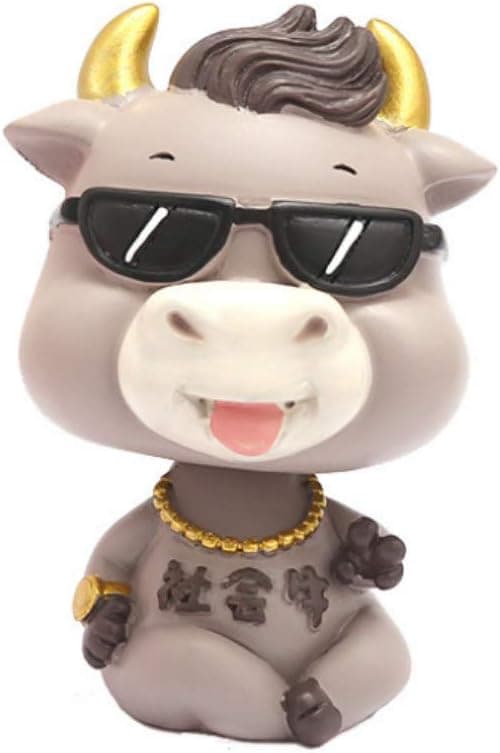 Bobble Head Social Bull Cute Animal Nodding Bull Mini Size Decoration Car Interior Decoration Display Dashboard Ornament Resin Bull Doll Office and Home Decoration