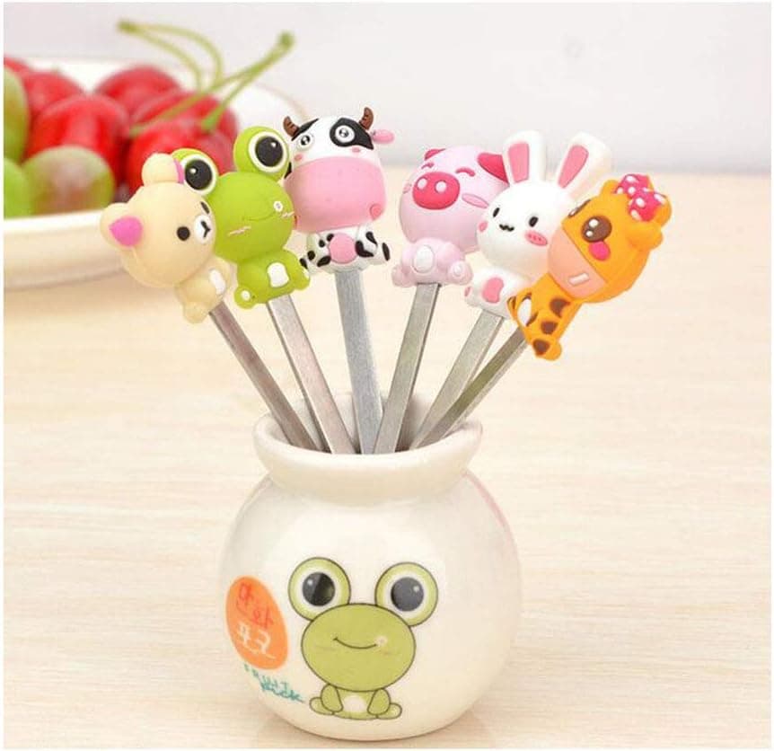 Fruit Fork, Cute Set of 6 Fruit Forks with Holder Stainless Steel Food Pick Forks for Kids Home (Fruit)