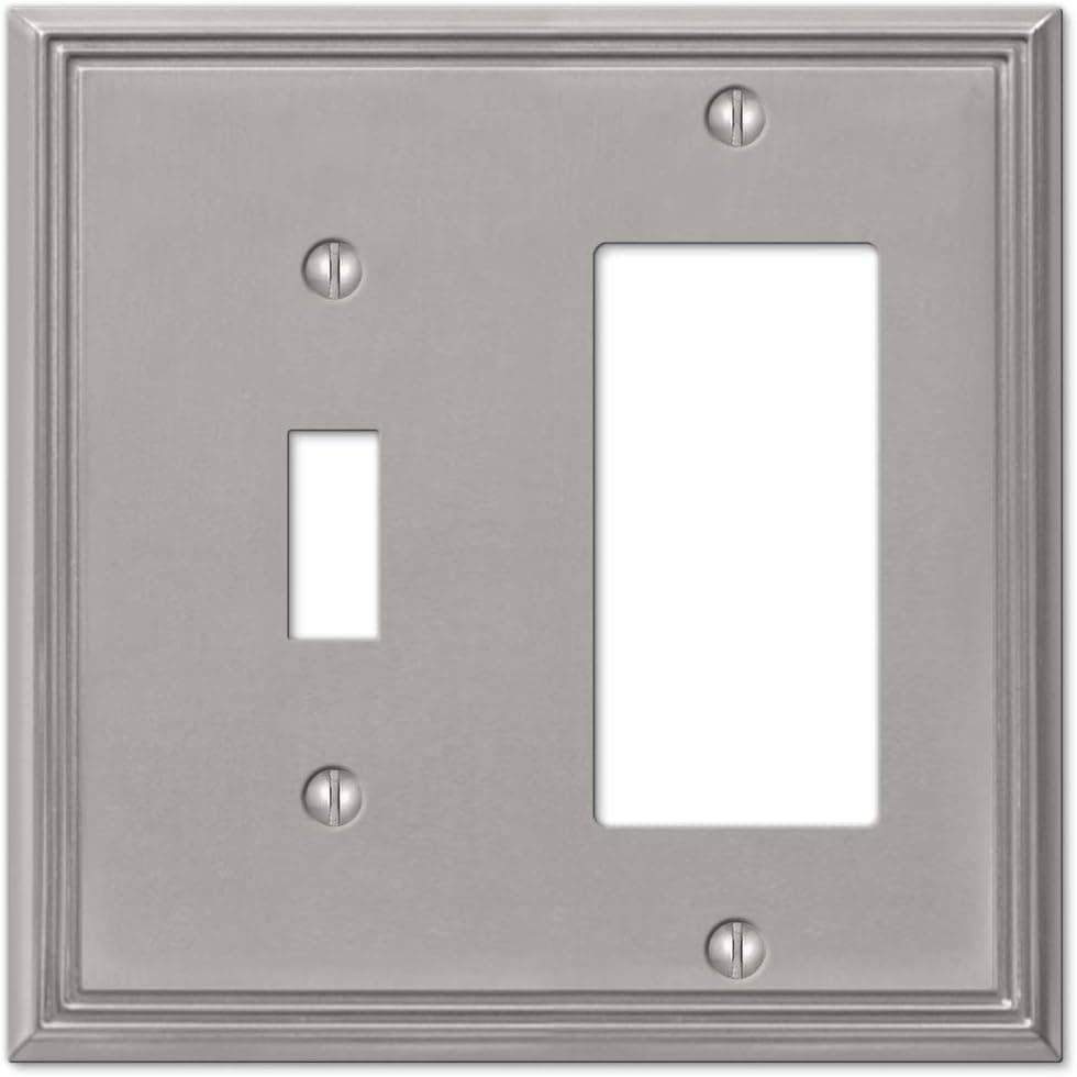 Amerelle 77TRBN Metro Line Wallplate, 1 Toggle / 1 Rocker, Cast Metal, Brushed Nickel, 1-Pack, Double