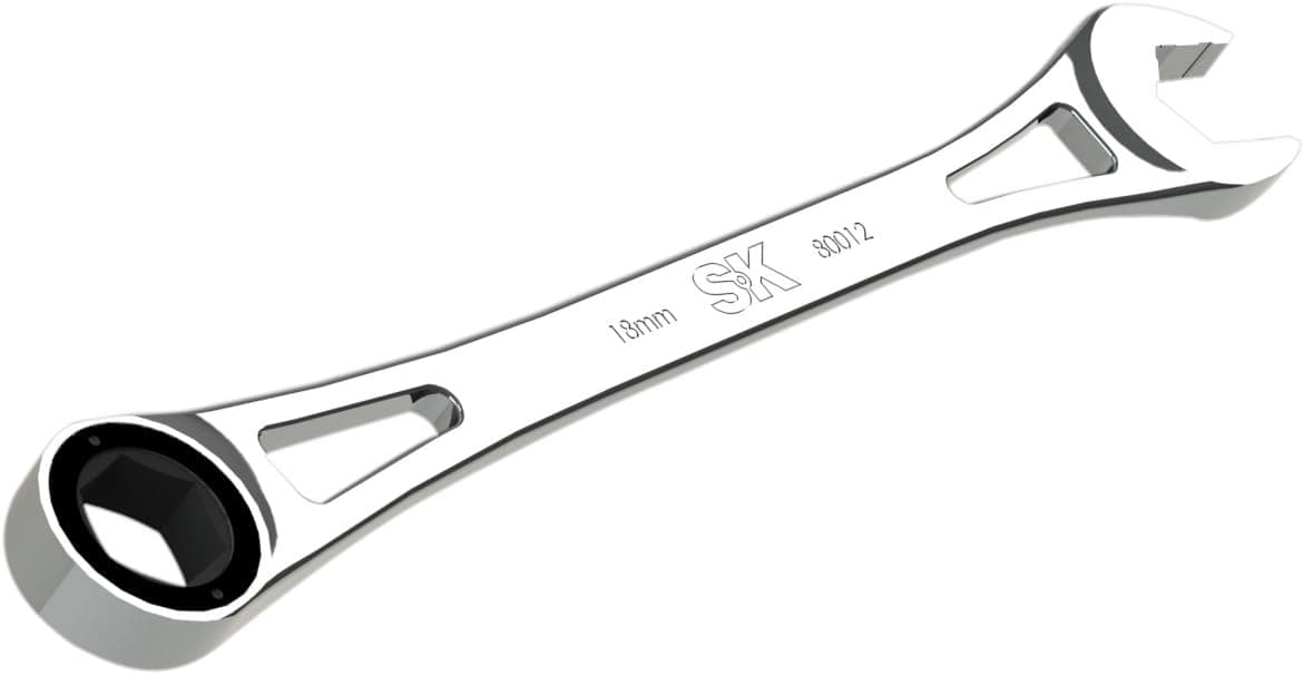 SK Hand Tool 80012 19 mm 6 Point X-Frame Metric Combination Ratcheting Wrench, Chrome, 1.7 Arc Swing, 216 Positions, Made in America
