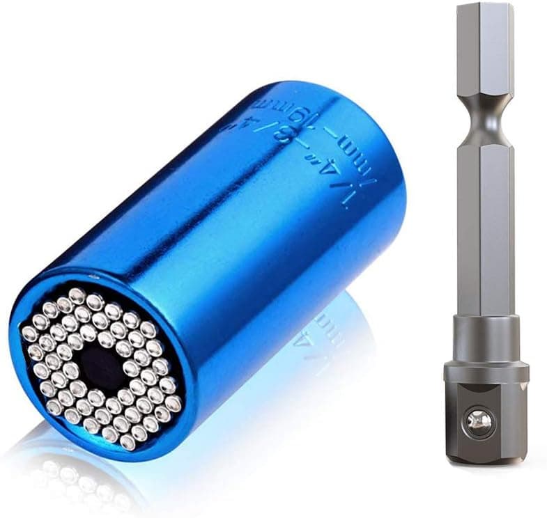 Universal Socket Wrench Set, Fits Standard 1/4'' - 3/4'' Metric 7mm-19mm, Multi-Function Socket with Ratchet Wrench Power Drill Adapter, Gift for Men, Handyman, Father, Husband, Boyfriend - Blue