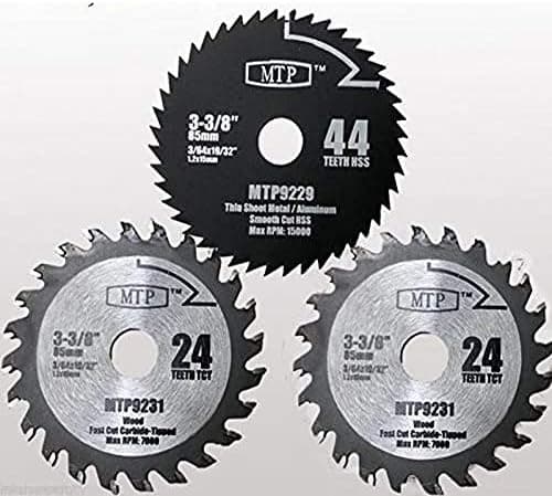 MTP Pack of 3 3-3/8 Inch Wood/Metal Circular Saw Blade for Rockwell Versacut Versa Cut Rk3440k, Makita 3-3/8" Cordless Sh01w 12v Craftsman Nextec Saw