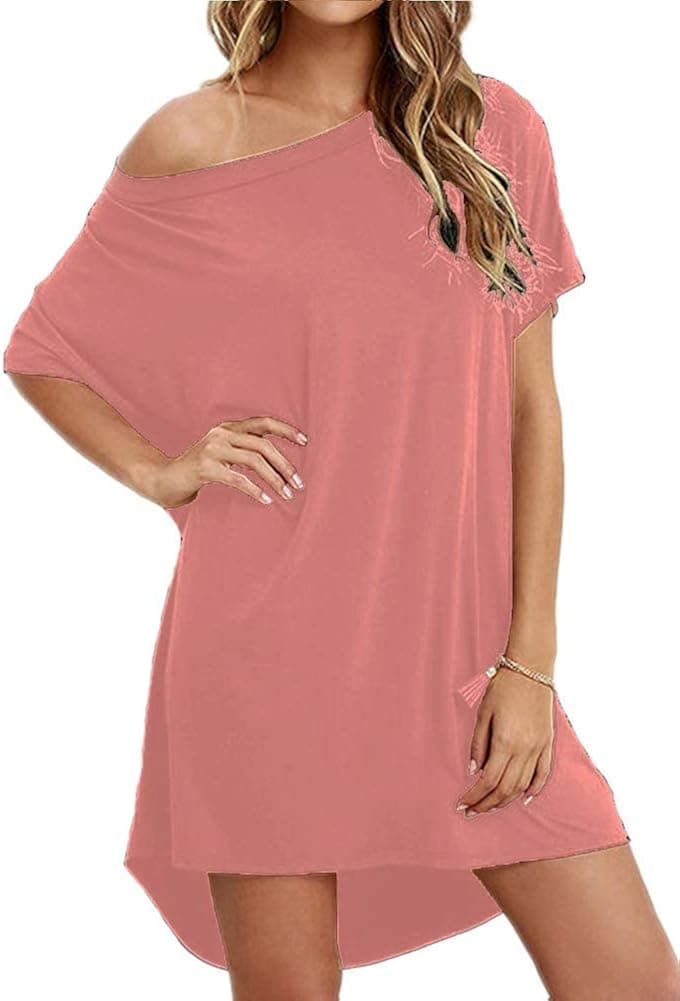 HIOINIEIY Women's Tshirt Dress, Plus Size Top, Nightshirt Nightgown, Cover Up, Short Sleeve High Low Loose Soft