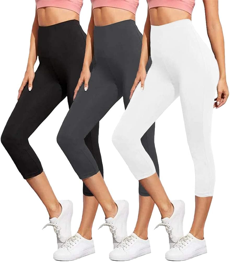 ZOOSIXX High Waisted Capri Leggings for Women - Tummy Control Soft 4 Way Stretch Slim Yoga Pants for Workout Running Cycling