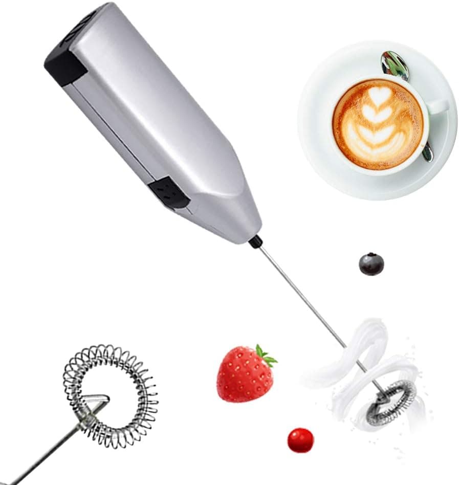 Milk Frother Handheld for Coffee Tea Cappuccino Matcha Hot Chocolate, Silver