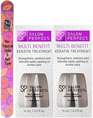 Salon Perfect Multi Benefit Keratin Treatment Strengthens restores and rebuilds nails (0.5 fl oz /14 ml) Each Bottle (PACK OF 2) PLUS (Free Nail File From fetish for Natural Nails And Nail Tips)