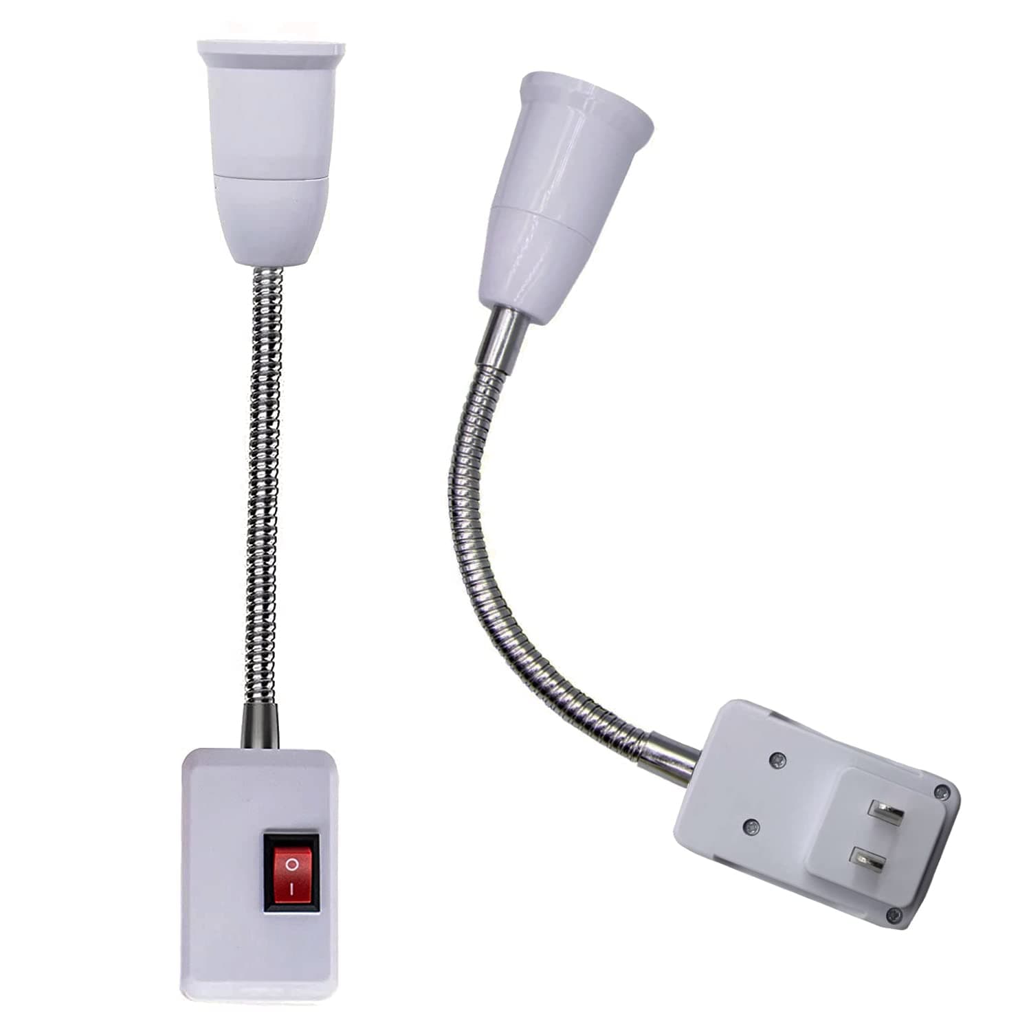 Flexible Plug in Lamp Socket,2 Pack All Direction Extension Adapter Extender,E26/E27 Light Socket Extender,All Direction Bulb Adapter,Bulb Holder with Plug Socket Switch for Night Light Desk Lamp