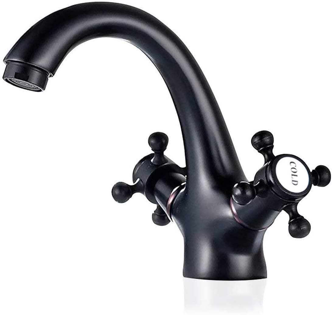 GGStudy Oil Rubber Bronze 2 Knobs Single Hole Two Handles Bathroom Sink Faucet Waterfall Lavatory