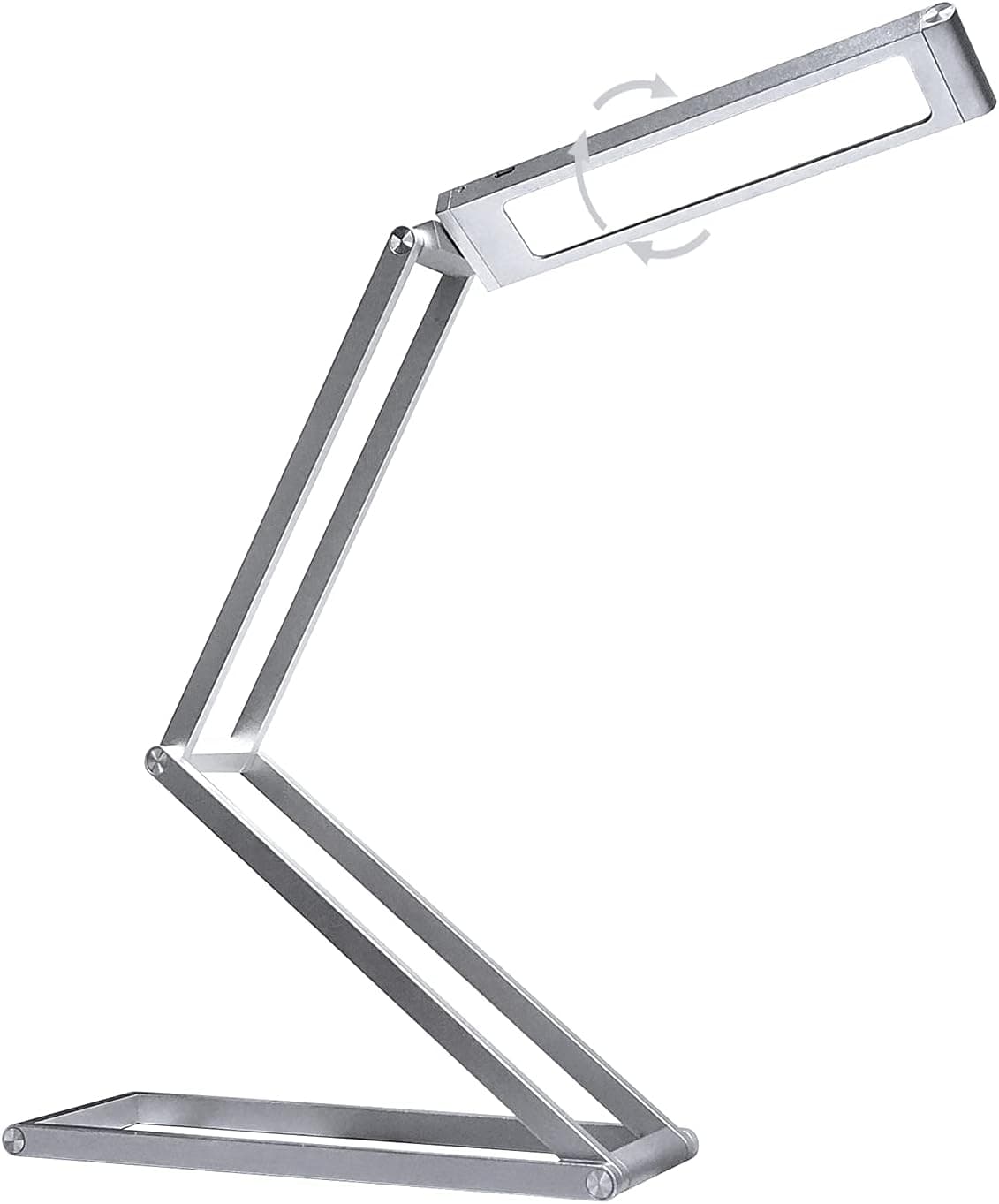 ZHUOVERCI LED Desk Lamp, Anti Blue Light Reading Lamp with 360° Rotating Lamp Cap, Foldable Cordless Lamp Aluminium Alloy Small Desk Lamp Adjustable Brightness Desk Lamp for Home Office - Silver