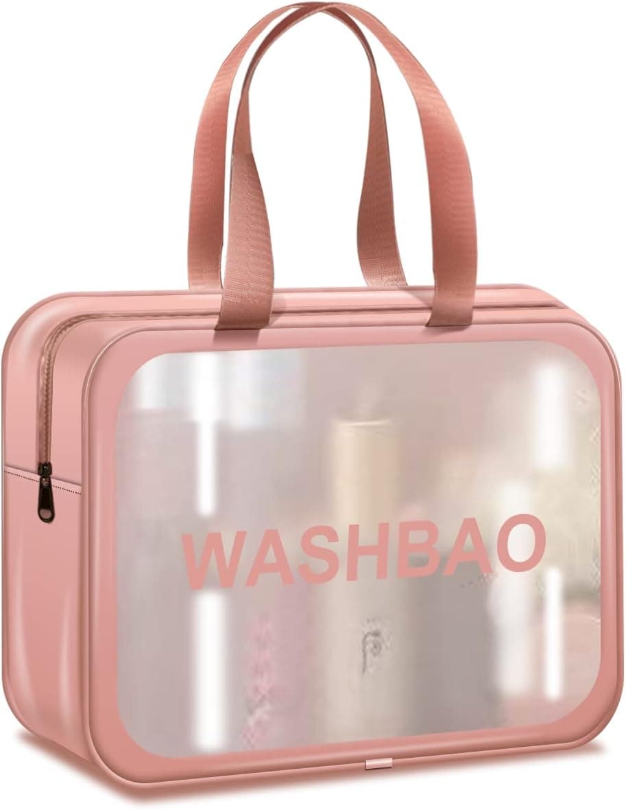 navmen Toiletry Bag for Women Men, Translucent Waterproof Makeup Cosmetic Bag Travel Organizer for Accessories, Toiletries,Large cosmetic bag, portable cosmetic bag, girl (pink)