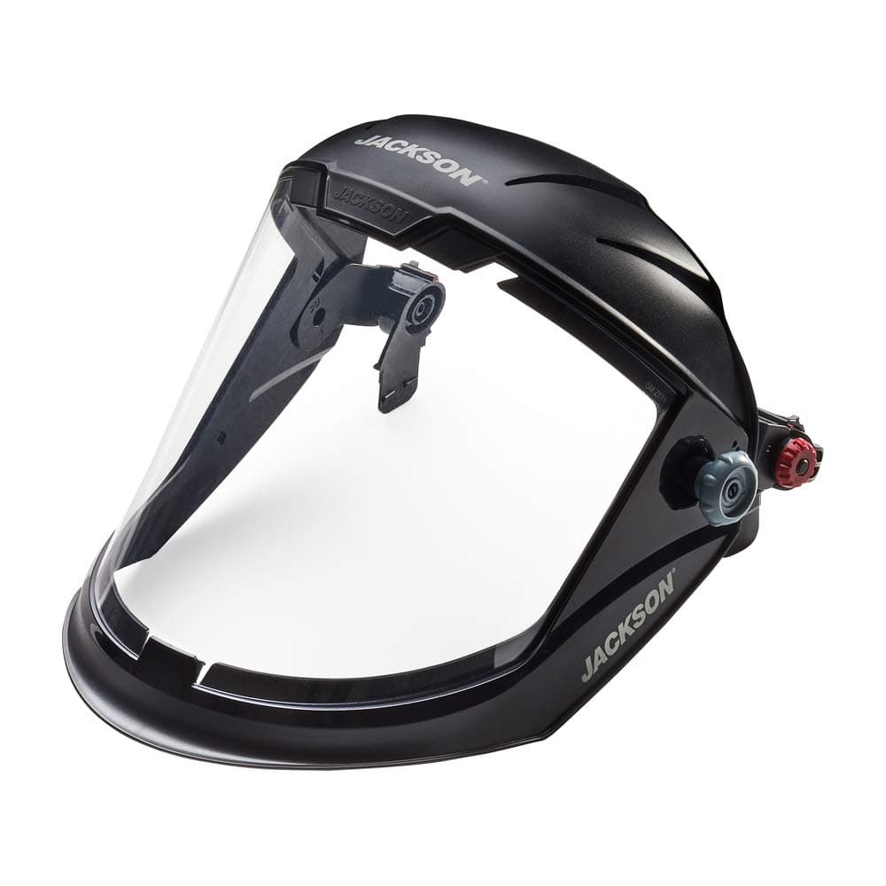 Jackson Safety Lightweight MAXVIEW Premium Face Shield with Universal Adapter, Clear Tint, Anti-Fog Coating, Black, 14203 (Remove Protective Film Before Use)