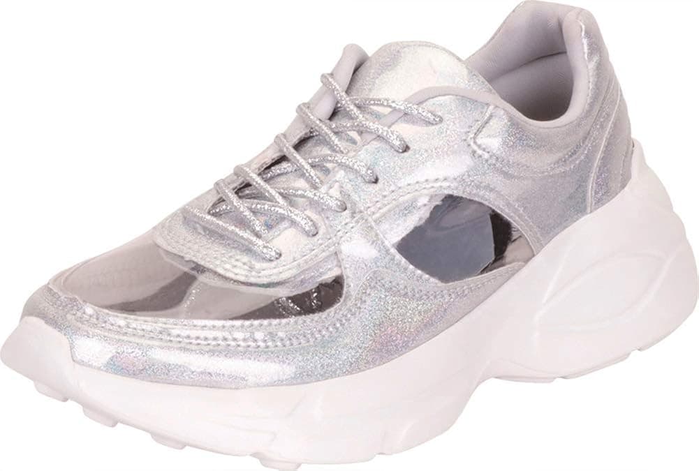 Cambridge Select Women's Retro 90s Ugly Dad See-Through Cutout Chunky Platform Fashion Sneaker,9 B(M) US,Silver