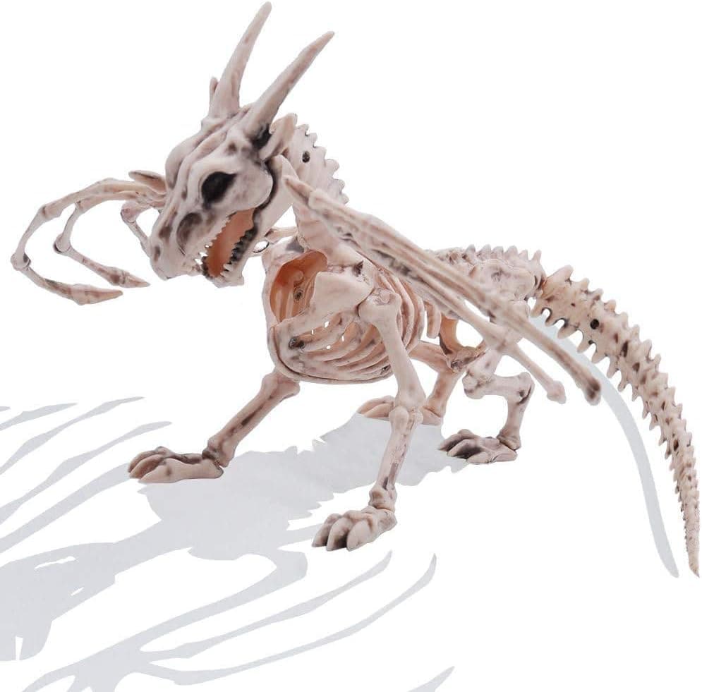 Halloween Decoration 14” Pose-N-Stay Dragon Skeleton Plastic Bones with Posable Joints for Pose Skeleton Prop Indoor/Outdoor Spooky Scene Party Favors Décor.