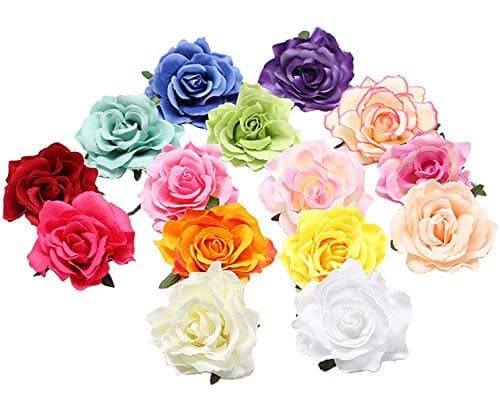 Flower Hair Clip Pretty Big Rose Brooch Flower Hairpins Hair Accessories for Women Girls Wedding Holiday Decor Pack of 15