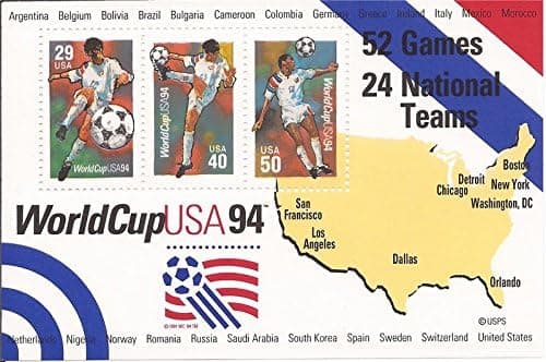 US Stamp - 1994 World Cup Soccer - 3 Stamp Souvenir Sheet #2837