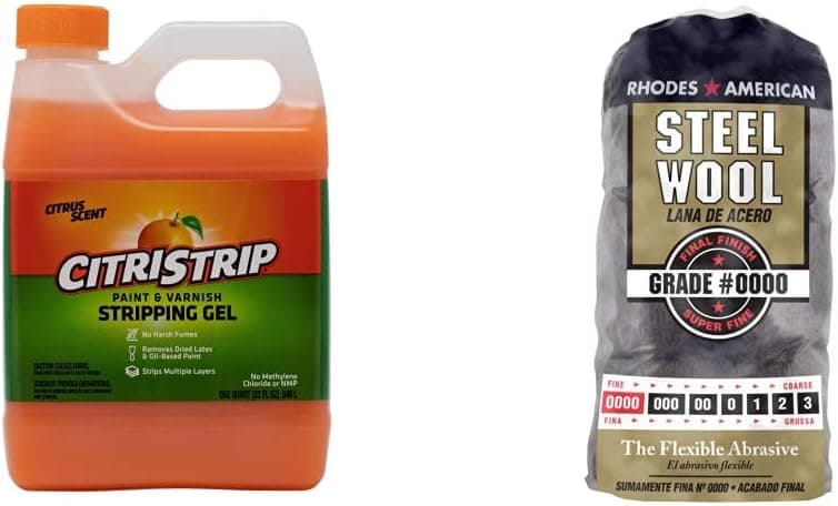Citristrip QCSG801 Paint & Varnish Stripping Gel, 1 Quarts (Pack of 1), Red & Homax 10120000 Steel Wool, 12 pad, Super Fine Grade #0000, Rhodes American, Final Finish