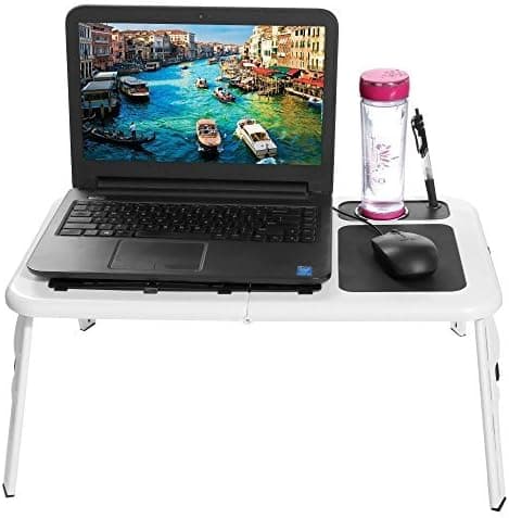 Folding Lap Desk Adjustable Laptop Table for Home, Bed with 2 Cooling Fans, Mouse Pad, Drink Holder and Pen Holder