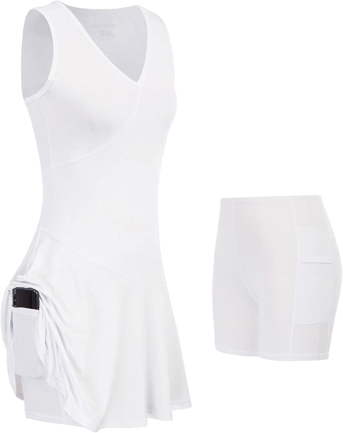 JACK SMITH Women's Golf Tennis Dress 2 in 1 Sleeveless Moisture Wicking Athletic Sports Dresses with Shorts Pockets XX-Large White