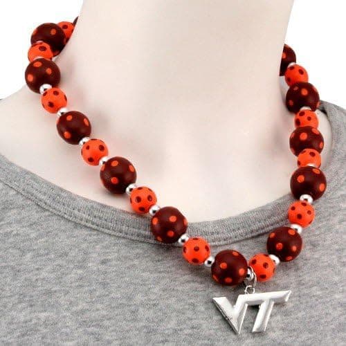 NCAA Virginia Tech Hokies Maroon-Orange Polka Dot Beaded Necklace