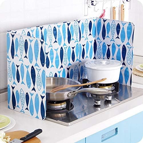 Foldable Kitchen Oil Splash Guard, Kitchen Cooking Frying Pan Oil Splash Gas Stove Cover Anti Splatter Shield Guard Printing Fish