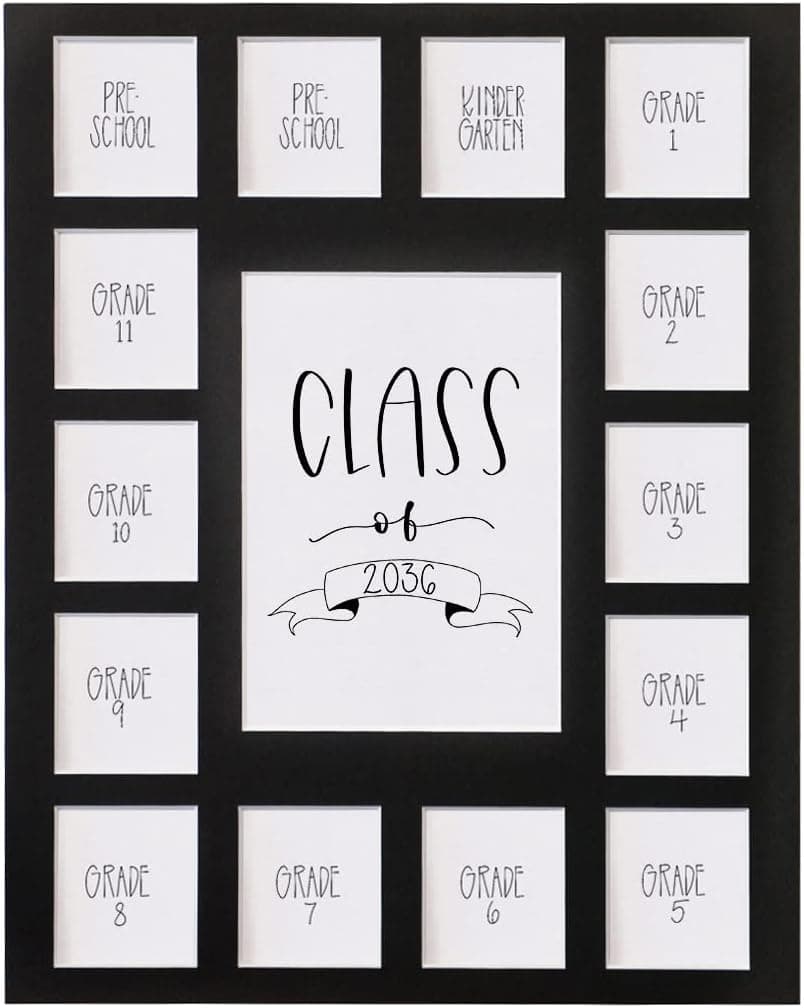 RRD Class of 2036 Photo Mat (11” x 14”) - Photo Collage Picture Frames Mat for School Pictures – School Picture Frame Pre-K to 12 Mat - No Frame Black Photo Mat from Pre-K to Graduation (15 Photos)