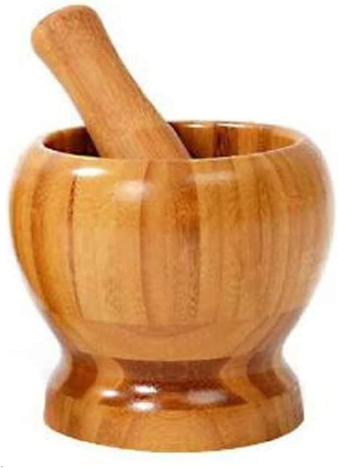 Bamboo Mortar and Pestle Hand Grinder For Garlic Press,4.7 Inch Coffee Grinder,Herb Spice Masher,Ginger Crusher,Spice Grinding Natural Wood
