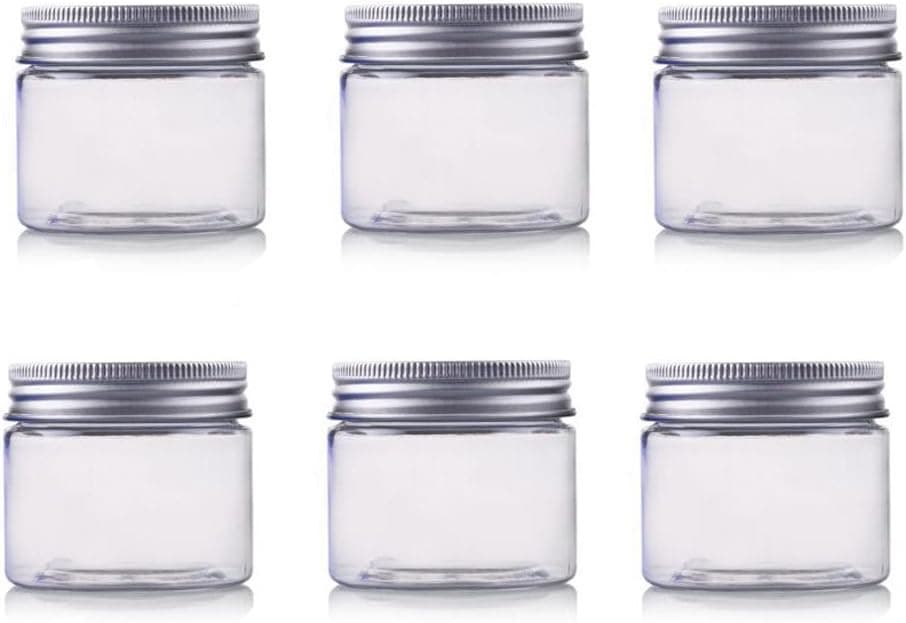 50g PET Plastic Empty Cosmetic Containers Cases with Silver Aluminum Caps Cream Lotion Box Ointments Bottle Makeup Pot Jars Pack of 6 (50G)