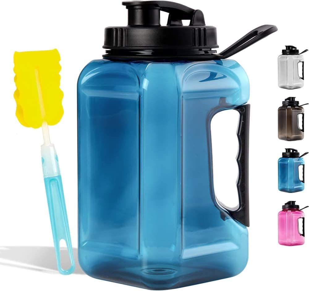 WATMHHJQ Half Gallon Bottled Large Water Bottle with Handle, Leakproof BPA Free Sports Water Bottles Only For cold water 2.4L 80oz Big Water Cups Jug for Fitness Outdoor Hiking Camping- 80oz Blue
