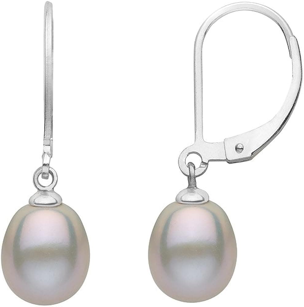 Exuisite Drop Shape Freshwater Cultured Pearl Earrings on Sterling Silver