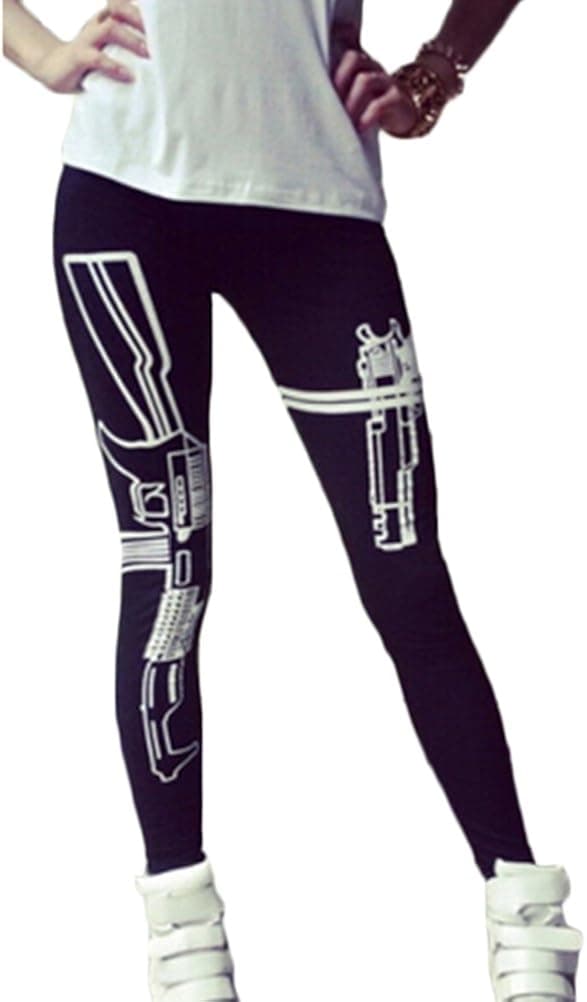 Great Deal(TM) Womens Letters Printed Cotton Sports Leggings White Guns
