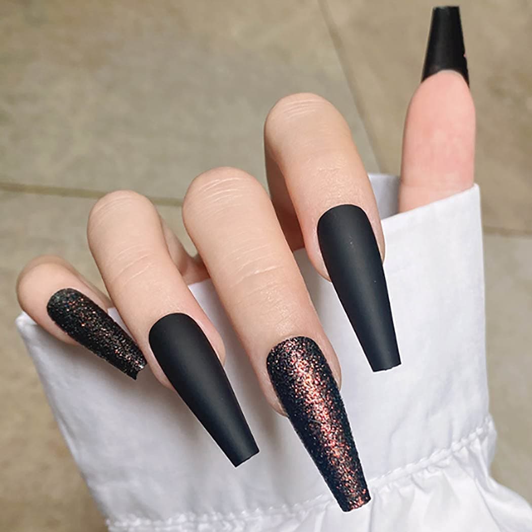 Mosako Coffin Press on Nails Short Fake Nails Glossy Ballerina Orange False Nails Solid Color Full Cover Acrylic Nails Tips Designed Artificial Fingernails for Women and Girls 24Pcs